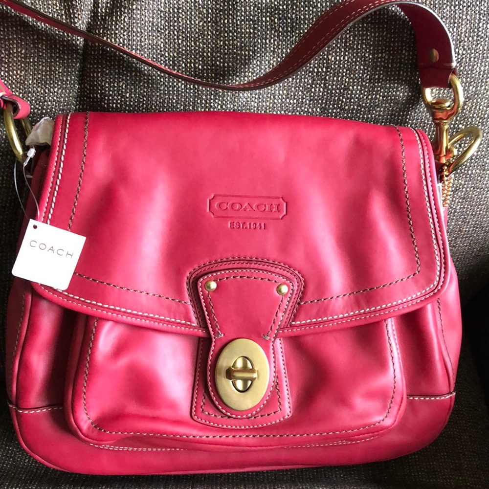 New with tags Raspberry leather flap purse/bag